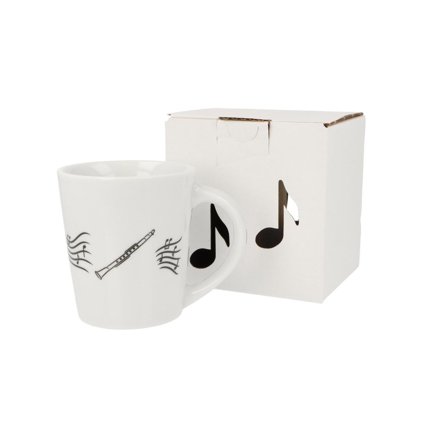 Music mug with musical notes and various instruments