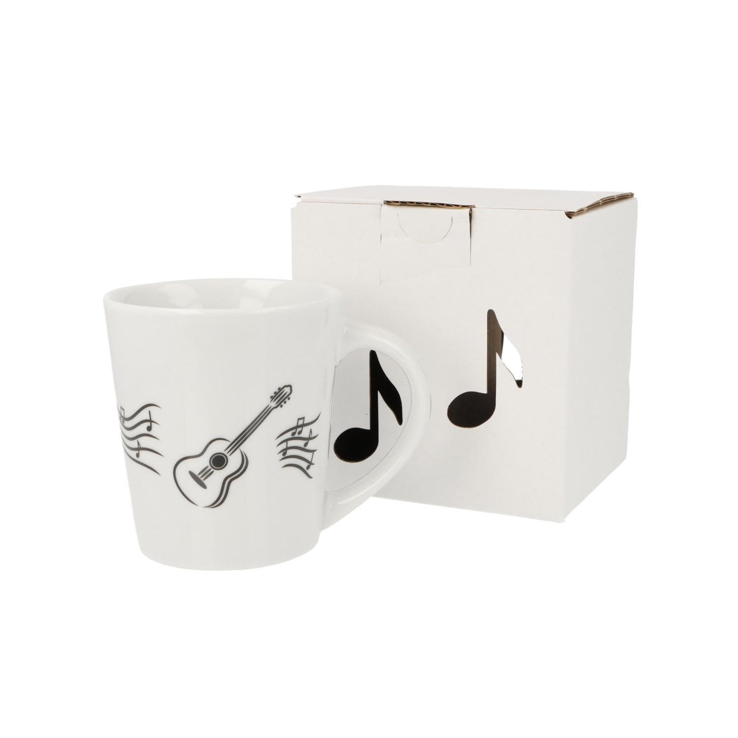 Music mug with musical notes and various instruments