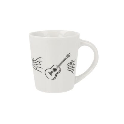 Music mug with musical notes and various instruments