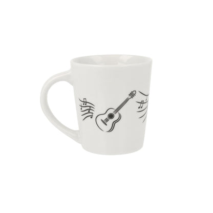 Music mug with musical notes and various instruments