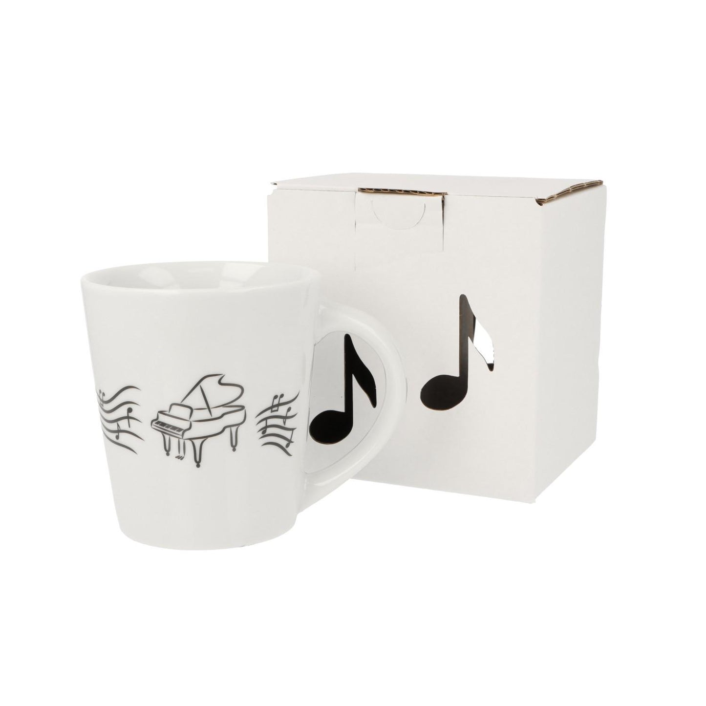 Music mug with musical notes and various instruments