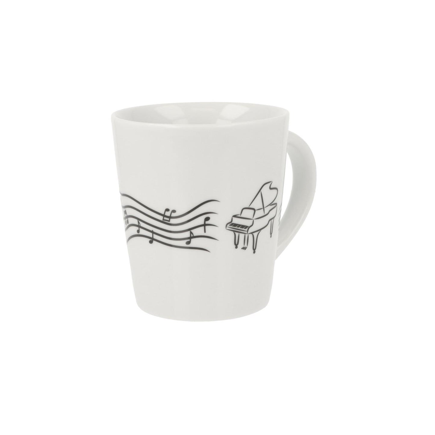 Music mug with musical notes and various instruments