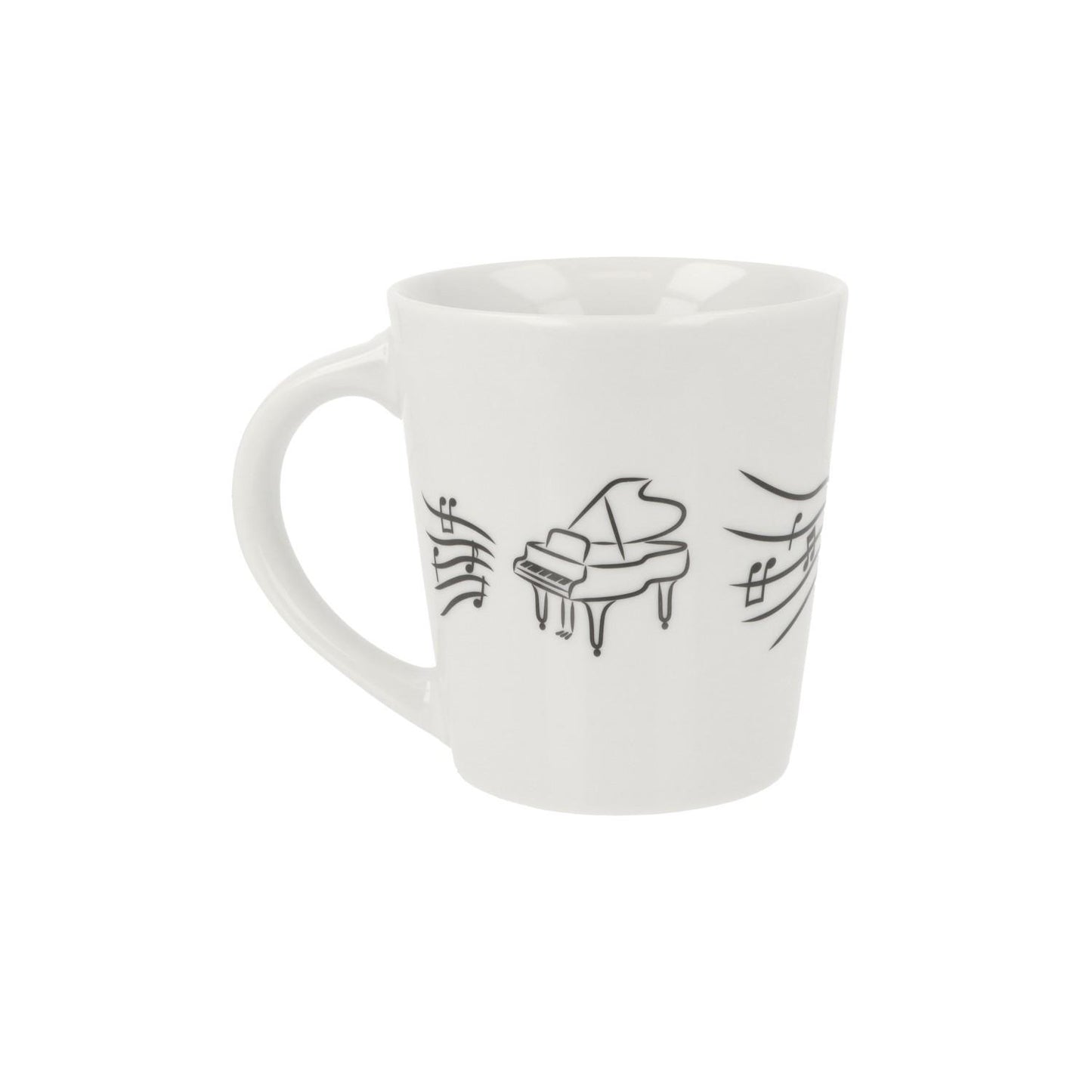 Music mug with musical notes and various instruments