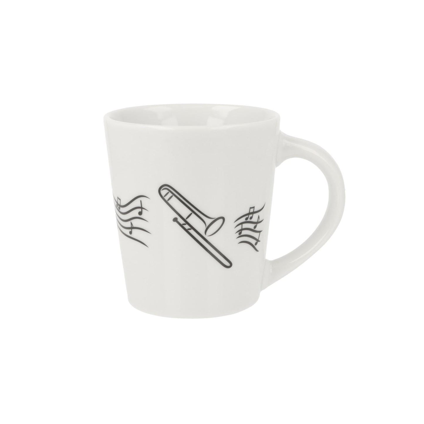 Music mug with musical notes and various instruments