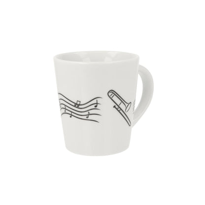 Music mug with musical notes and various instruments