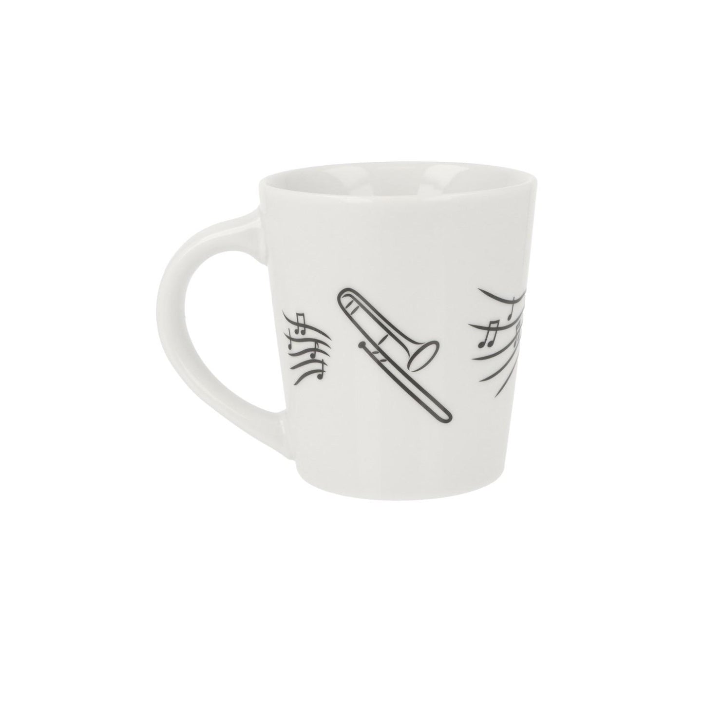 Music mug with musical notes and various instruments