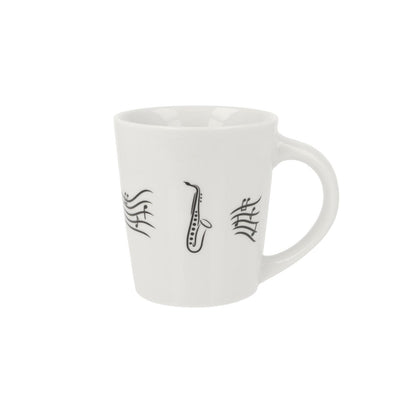 Music mug with musical notes and various instruments