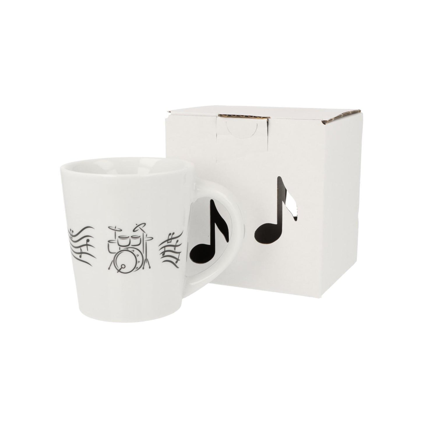 Music mug with musical notes and various instruments