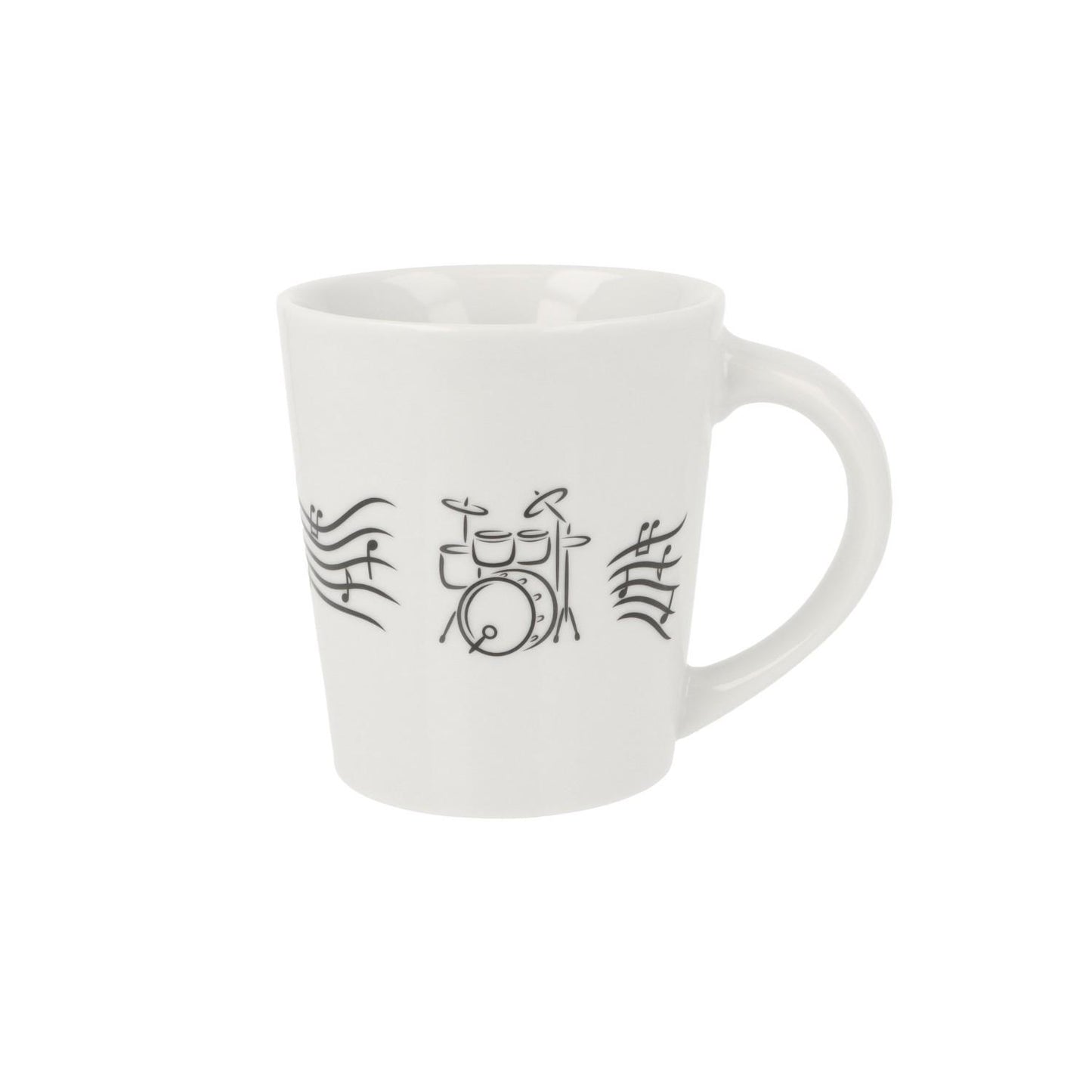 Music mug with musical notes and various instruments