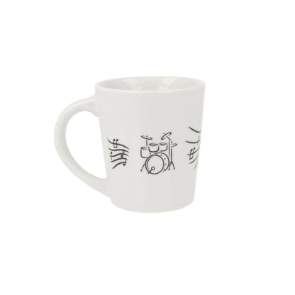 Music mug with musical notes and various instruments