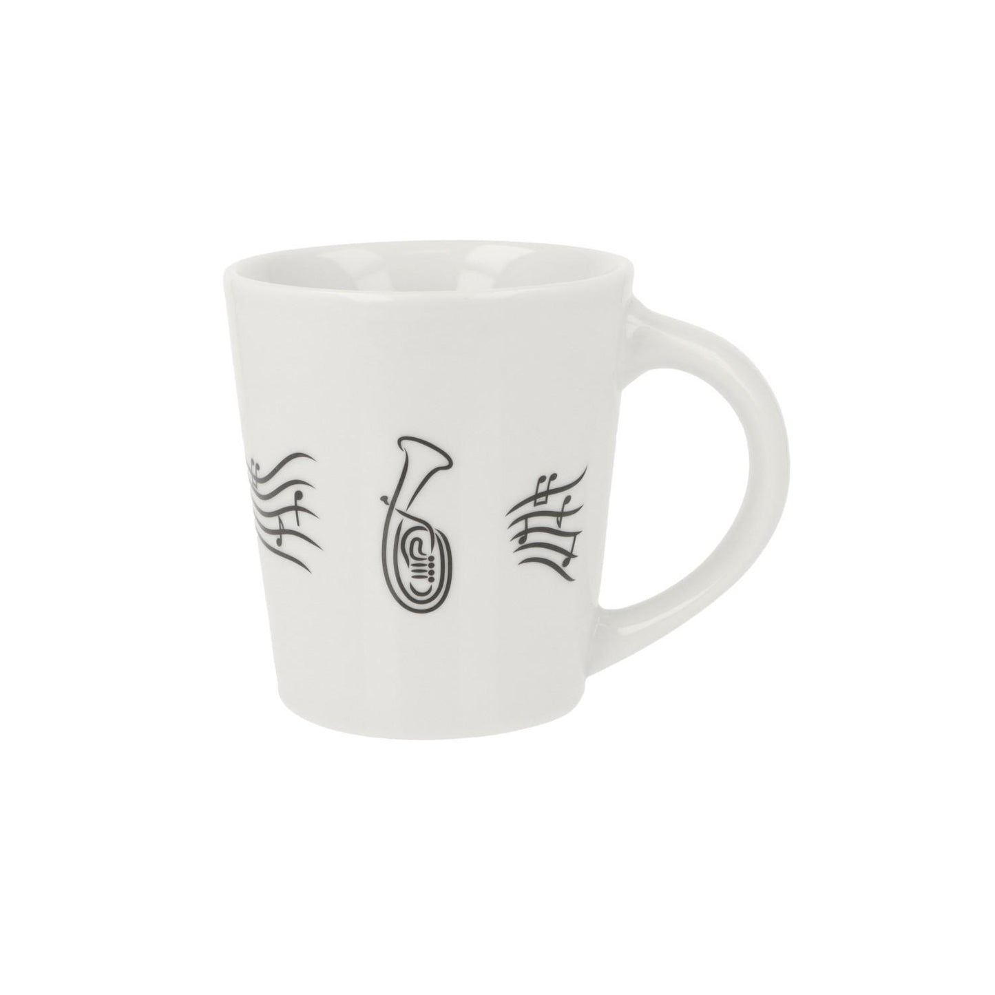 Music mug with musical notes and various instruments