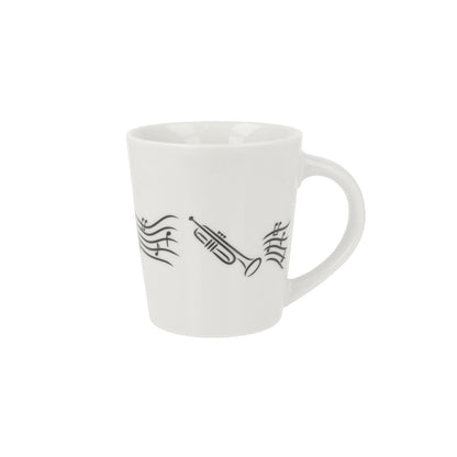 Music mug with musical notes and various instruments