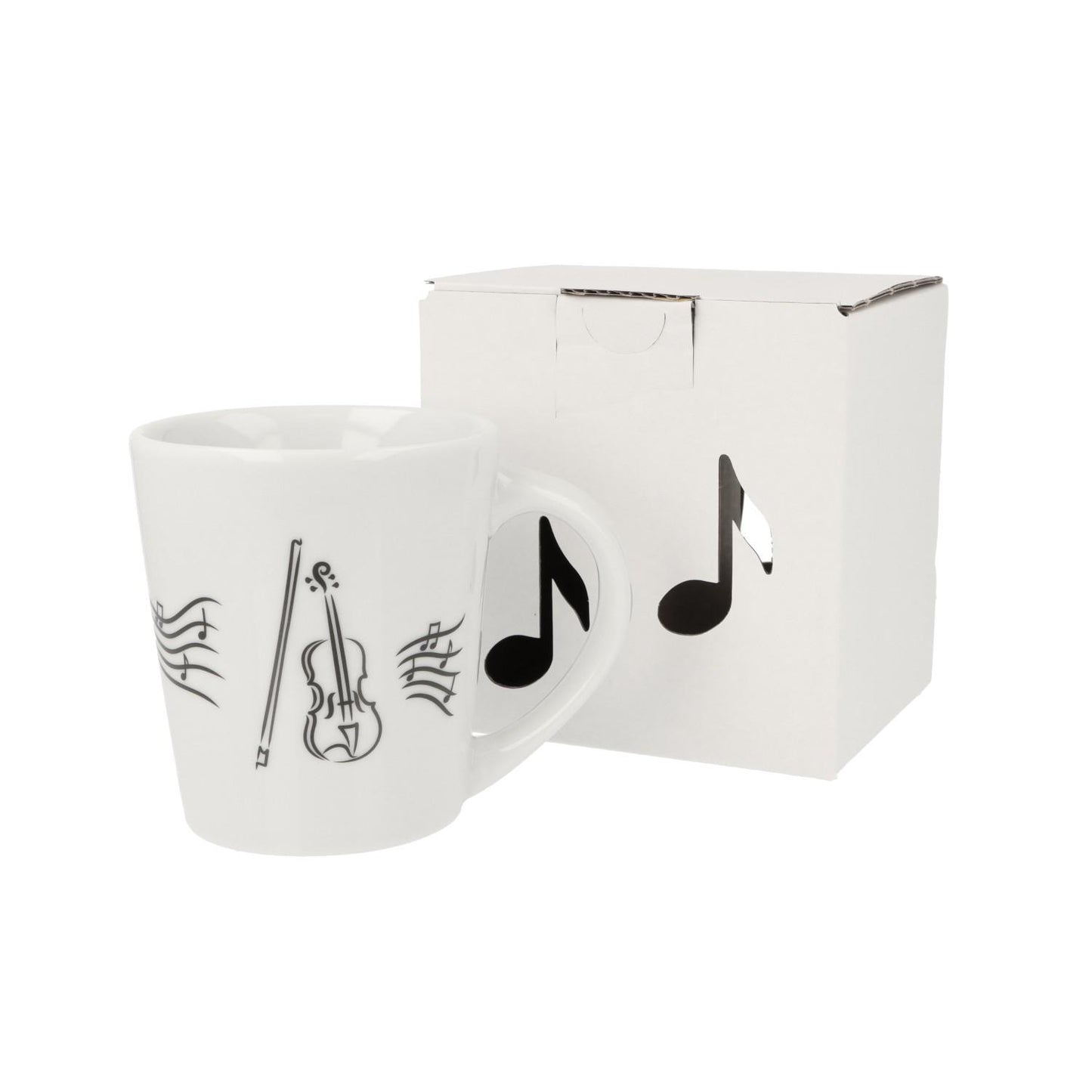 Music mug with musical notes and various instruments