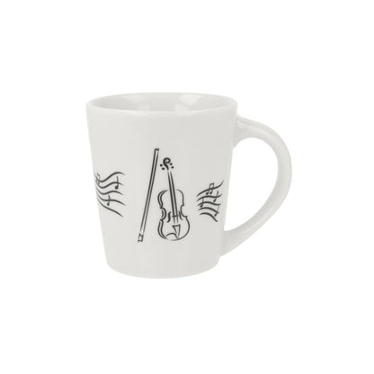 Music mug with musical notes and various instruments