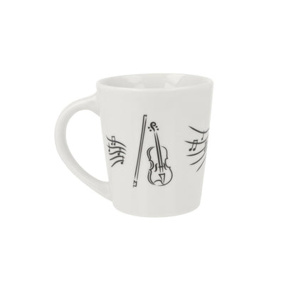 Music mug with musical notes and various instruments