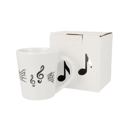 Music mug with musical notes and various instruments