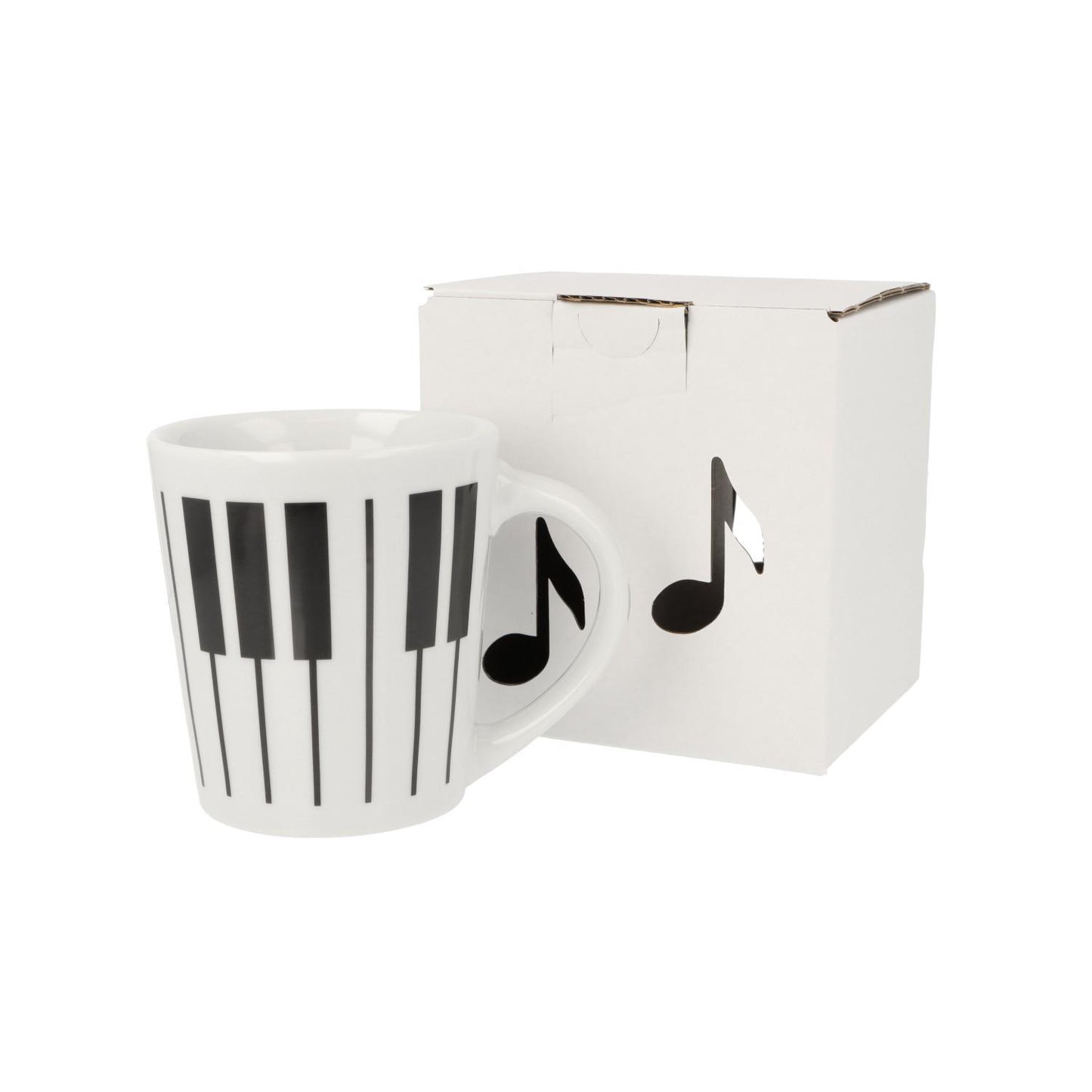 Music mug with musical notes and various instruments