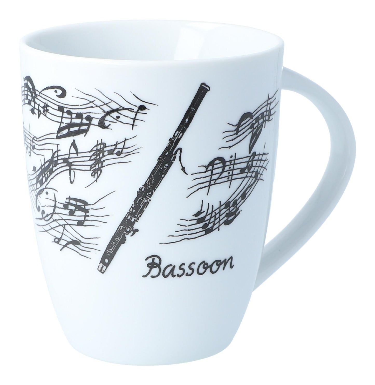 Henkelbecher bedruckt mit diversen Instrumenten und musikalischen Motiven - Instrumente / Design: Fagott