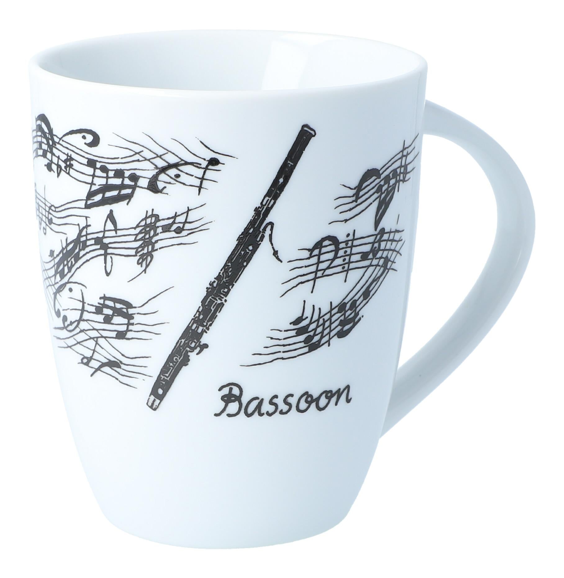 Henkelbecher bedruckt mit diversen Instrumenten und musikalischen Motiven - Instrumente / Design: Fagott