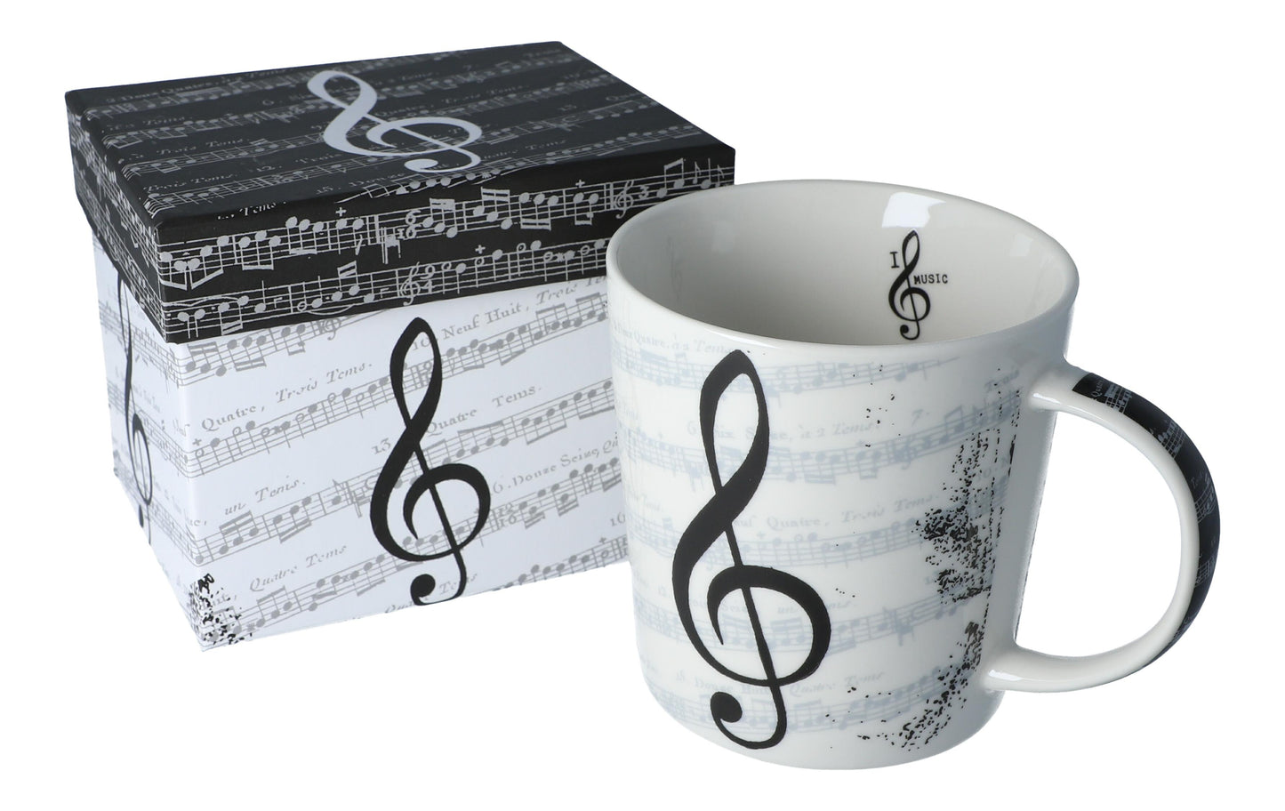 Mug "I Love Music" in gift box, treble clef and music lines