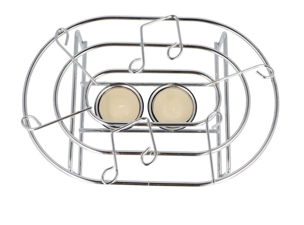 Metal food warmer, notes, with 2 tea lights