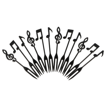 Fruit forks with treble clef, eighth note and sixteenth note in black