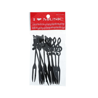 Fruit forks with treble clef, eighth note and sixteenth note in black