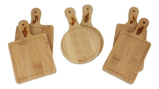 6 mini serving boards with treble clef and eighth note