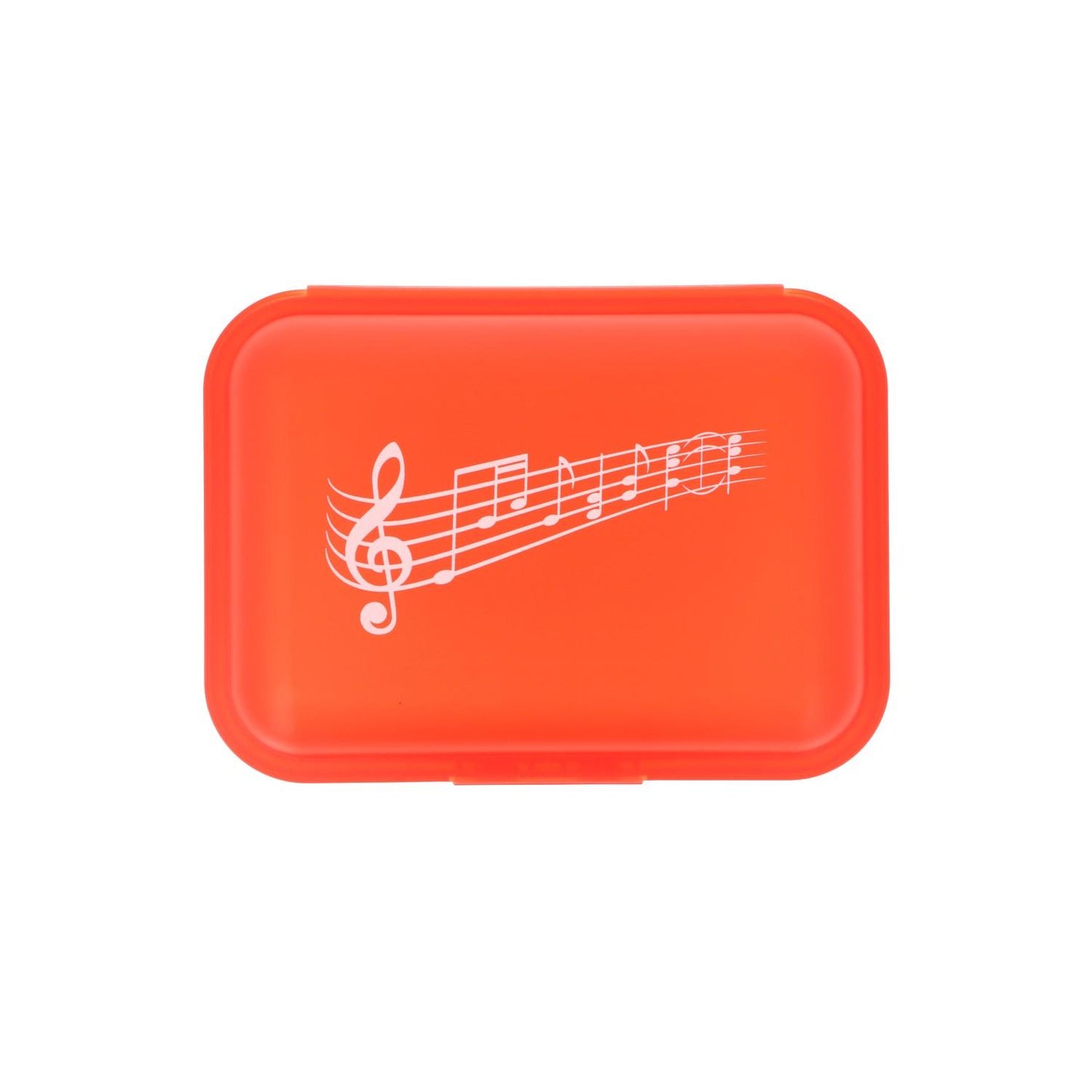 Lunch box with click closure and music note print, 3 colors