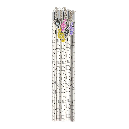 Pencils in white with black music lines and colorful treble clef pendants