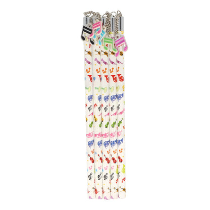 Pencils in white with a colorful mix of instruments and colorful sixteenth note pendants