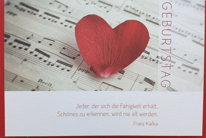 Doppelkarte Geburtstag (Notenlinie mit Herzblüte)