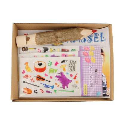 musical children's craft set with craft rattle, whistle crayon and stickers