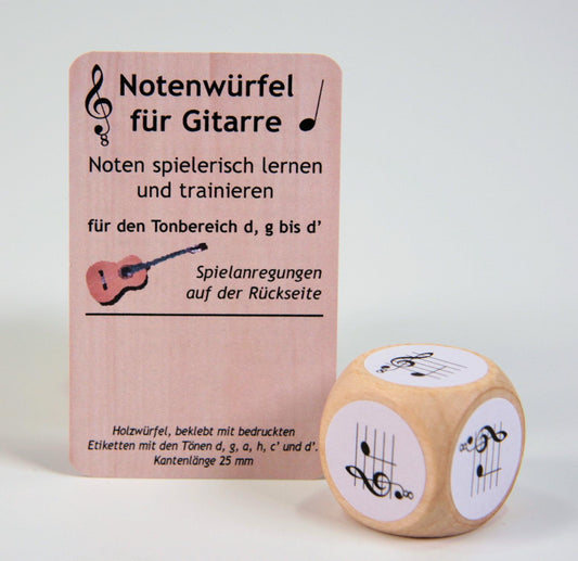 Notenwürfel für Gitarre, d, g bis d', Konzertgitarre