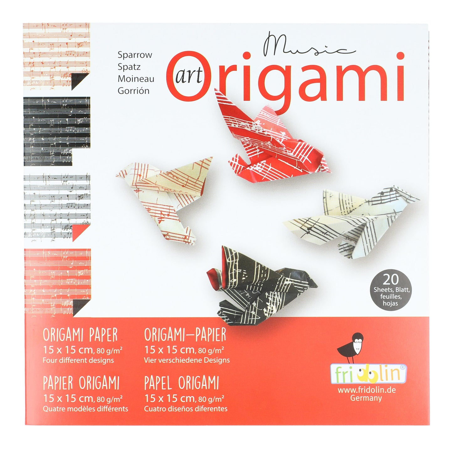 Musik-Origami "Spatz", Noten, Notenzeilen