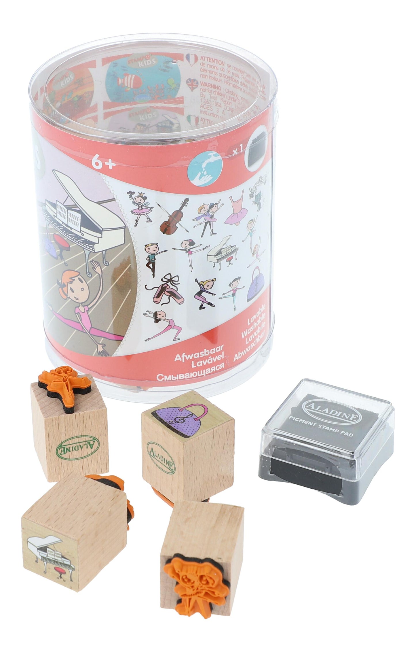 wooden stamp set with music and ballet motifs