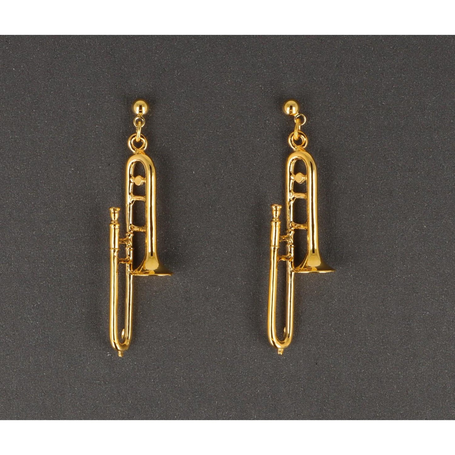 Trombone earrings, silver-plated or gold-plated, brass music