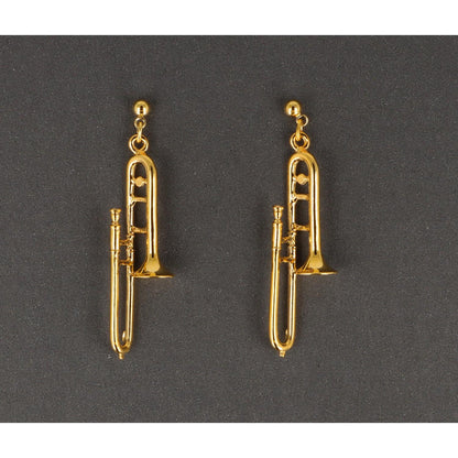 Trombone earrings, silver-plated or gold-plated, brass music