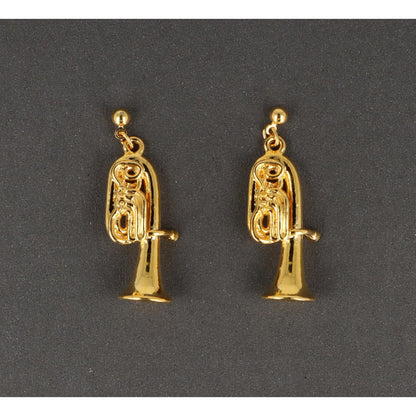 Tuba earrings, silver-plated or gold-plated, brass music