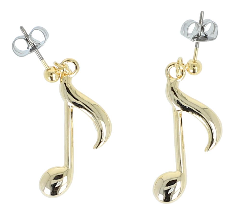 Eighth note earrings, silver-plated or gold-plated