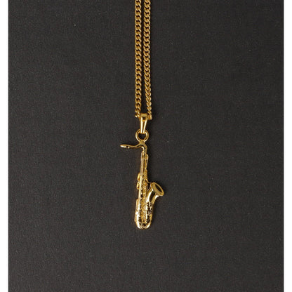 Saxophone pendant, with chain, silver-plated or gold-plated