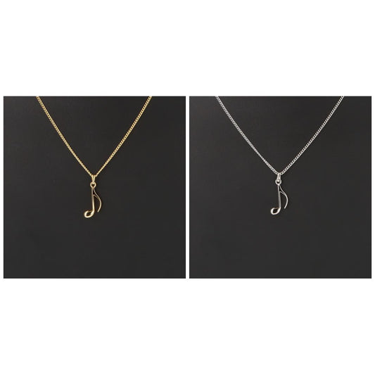 Eighth note pendant, with chain, silver or gold plated, note