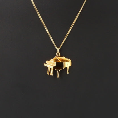 Piano-Anhänger mit Kette, versilbert oder vergoldet, Flügel