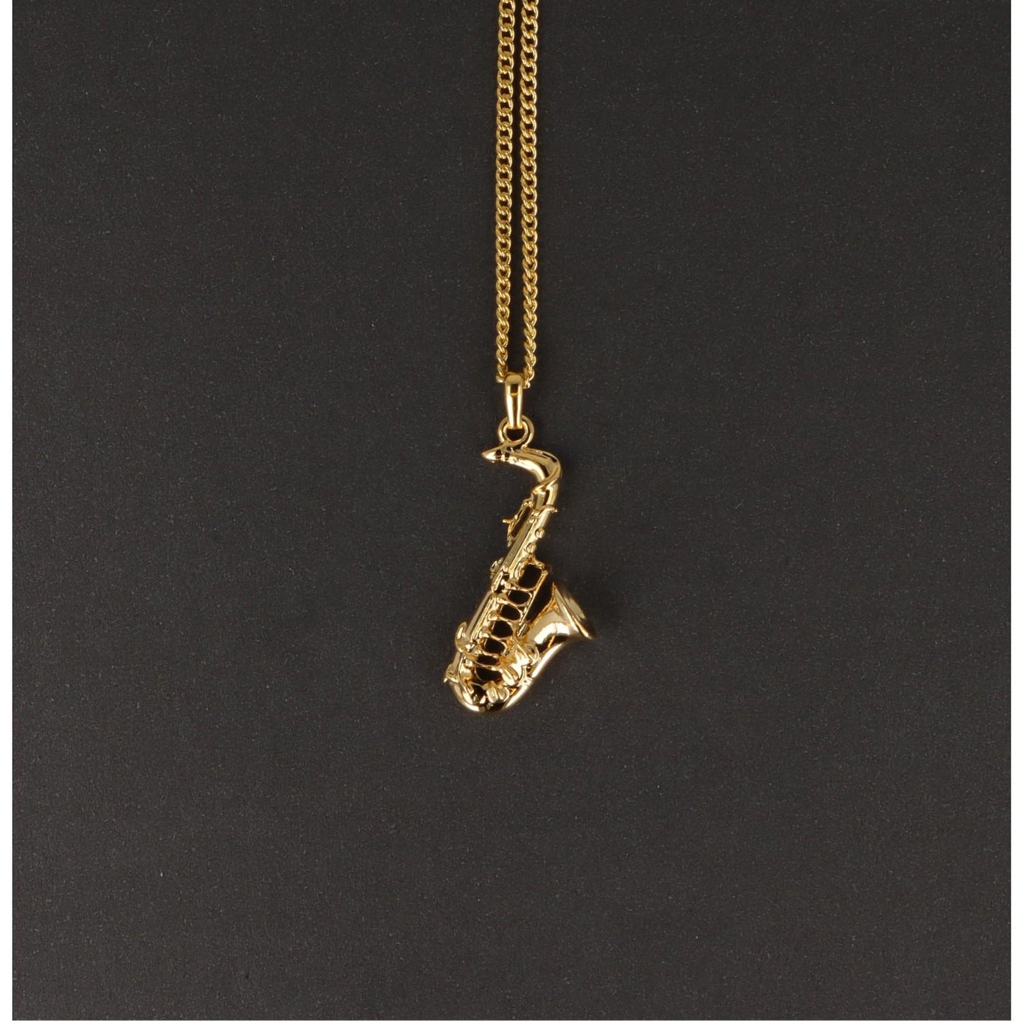 Saxophone pendant, with chain, silver-plated or gold-plated