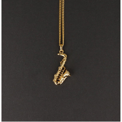 Saxophone pendant, with chain, silver-plated or gold-plated