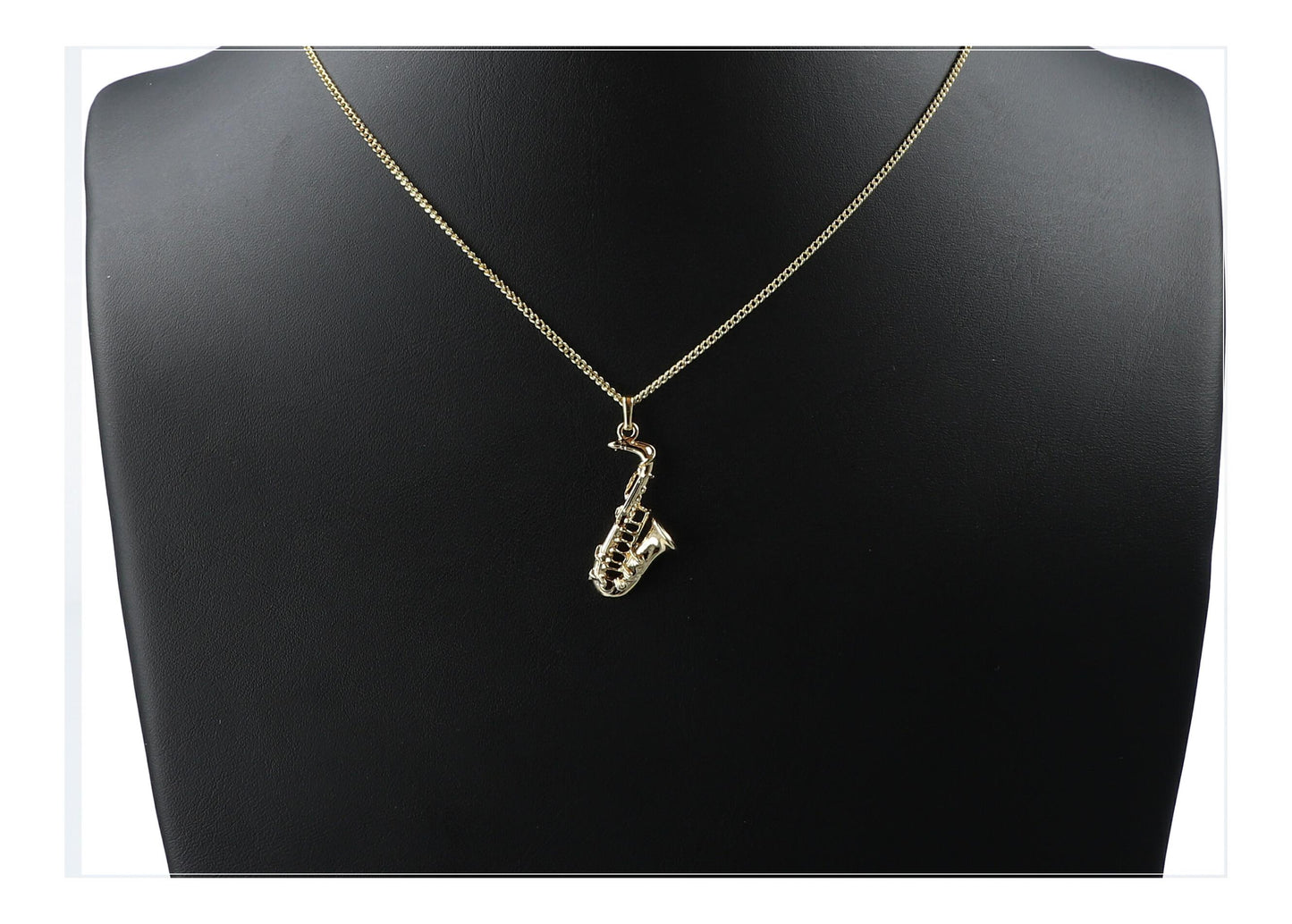 Saxophone pendant, with chain, silver-plated or gold-plated