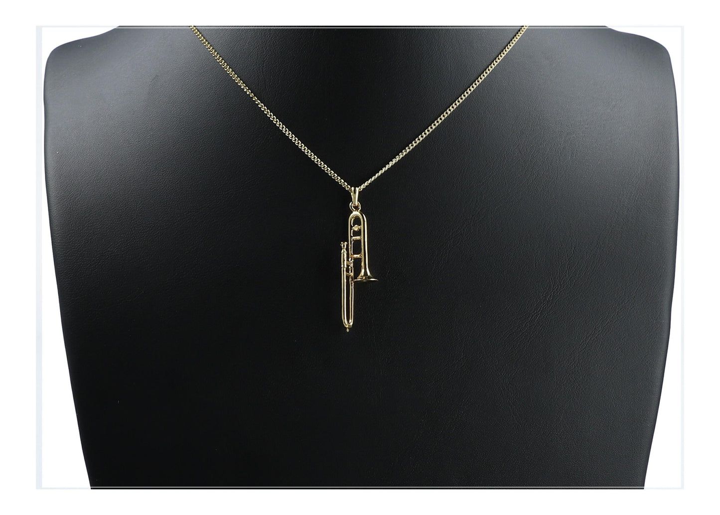 Trombone pendant, with chain, silver-plated or gold-plated, brass music