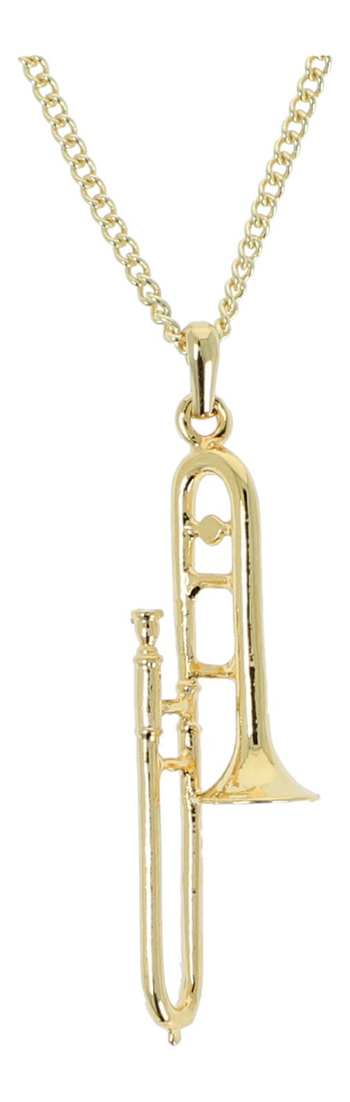 Trombone pendant, with chain, silver-plated or gold-plated, brass music