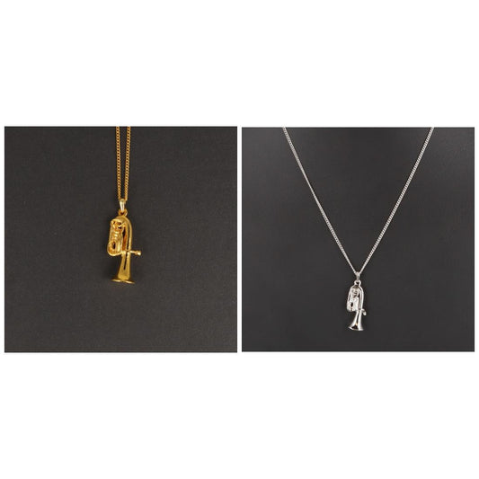 Pendant Tuba, with chain, silver-plated or gold-plated, brass music