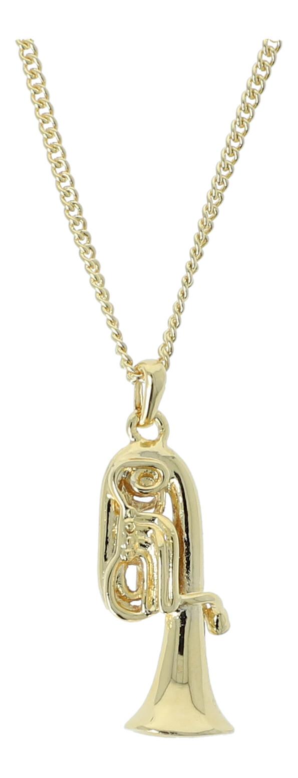 Pendant Tuba, with chain, silver-plated or gold-plated, brass music